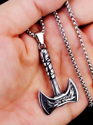Nordic Viking Double-Headed Axe Stainless Steel Pendant Men's Hip Hop Necklace Ornament