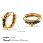 color: EH1108GNG Green Rhinestone Gold Hoop Earrings