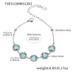 color: TXE513-Lake Blue Glass Stone Steel Color Bracelet 16.5+5cm