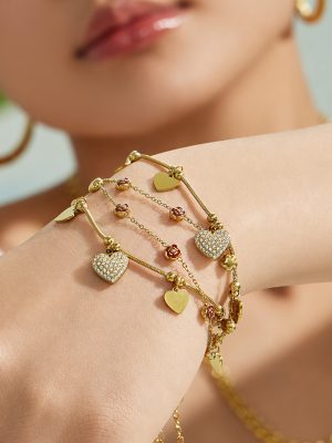 French New Love Heart Flowers Oil Dripping Design Bracelet Stainless Steel Plated 18K Gold Light Luxury Ornament Bracelet Women
