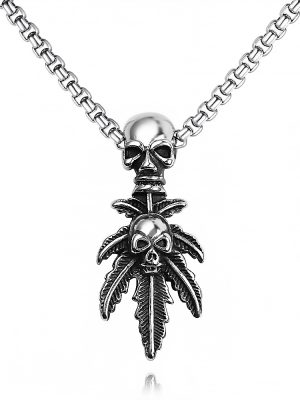 Personality Skull Maple Leaf Pendant Hipster Hip Hop Stainless Steel Necklace Batch