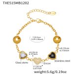color: TXE515-Black Glass Stone Gold Bracelet 16+5cm