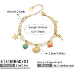 color: E131-Scallop Multi-pendant Gold Shell Bracelet -16+5cm