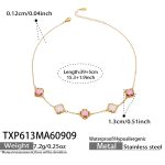 color: TXP613-Pink Glass Stone Flower Gold Necklace -39+5cm