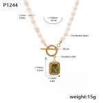 color: P1244-Brown Green Color Zircon Freshwater Pearl Necklace -37cm