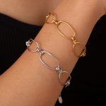 Commuter Minimalist Personality Casual Versatile Ornament Geometric Back Stitching Design Gold-Plated Stainless Steel Bracelet