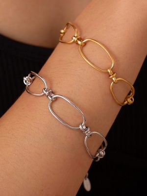 Commuter Minimalist Personality Casual Versatile Ornament Geometric Back Stitching Design Gold-Plated Stainless Steel Bracelet