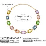 color: TXP591-Colorful Cube Glass Stone Gold Necklace -33+12cm