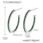 color: F1711-B Style -Steel Color Inner & Outer Green Zircon Earrings -21mm