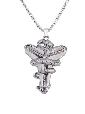 Snake Winding Pearl Chain Necklace Stainless Steel Vintage Pendant Ornament Personality Men and Women