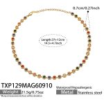 color: TXP129-Gold Multicolor Zircon Necklace -37+12cm