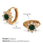 color: EH1101GNG Green Rhinestone Gold Hoop Earrings