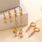 Exquisite Light Luxury Date Commuter Diamond Water Drop Ear Clip Elegant Graceful Geometric round Ring Earrings