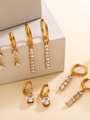Exquisite Light Luxury Date Commuter Diamond Water Drop Ear Clip Elegant Graceful Geometric round Ring Earrings