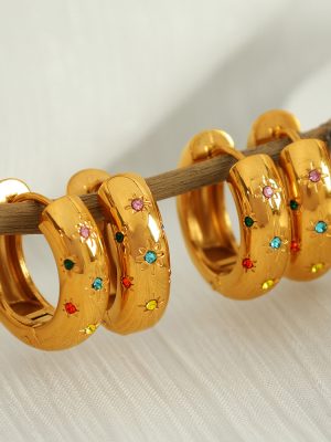 Light Luxury Colorful Crystals Ear Ring Stainless Steel Personality Shining Disco Dancing Earrings Eight Awn Star Ear Clip Women