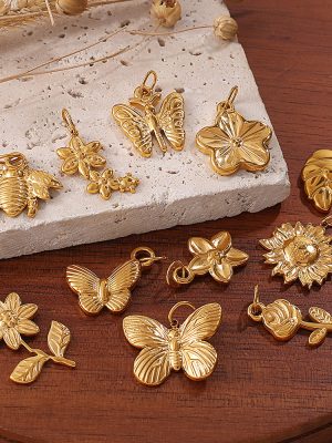 New Stainless Steel Plated 18K Gold Pendant Ornaments Butterfly Flower Leaf Shape