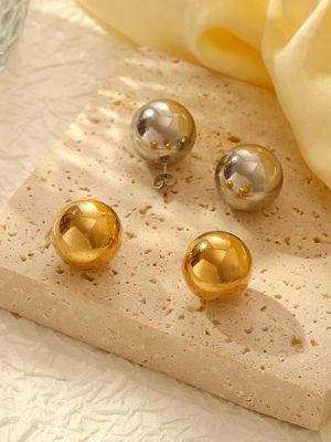 Stainless Steel Ball Hollow Earrings Women's 18K Gold Plating Earrings Light Luxury