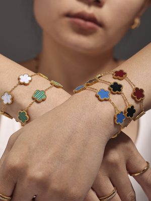 Agate Five-Leaf Flower Stainless Steel Bracelet Temperament Girlfriend Gifts Flower Chain Bracelet Four-Leaf Clover