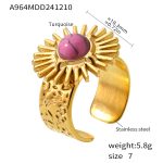 color: A964-Gold Pink Turquoise Ring