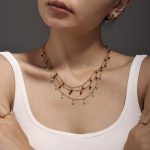 Dopamine Natural Stone Small Bead Handmade Necklace Double Layer Twin Plated Stainless Steel 18K Ornament Female