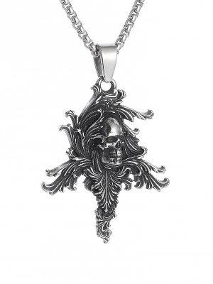 Stainless Steel Cast Ornament Gothic Cool Man Girl Cross Skull Pendant Necklace