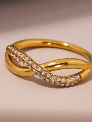 New Color Zircon Ring Cross Fine Linen Index Finger Stainless Steel 18K Real Gold Commuter Ring
