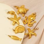 Stainless steel gold-plated DIY ocean-themed accessories: turtle and starfish pendants for women.