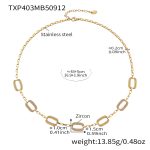 color: TXP403-Gold Rectangle Zircon Necklace 40+5cm