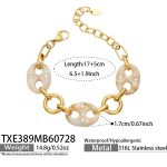 color: TXE389-Resin Pig Nose Clasp Zircon Gold Bracelet -17+5cm