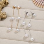 New All-Match Earrings Stainless Steel Micro Glass Bead Golden Long Tassel Design Earrings for Women