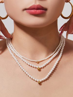 Exquisite Women's Beaded Necklace Stainless Steel Bracelet Small Steel Ball Personality Design Ornament Set