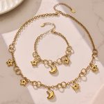5A Zircon Star and Moon Pendant Stainless Steel Bracelet and Necklace Set Light Luxury Jewelry