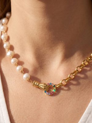 Hand Master Ring Zircon Freshwater Pearl Stainless Steel Advanced All-Match Clavicle Chain Neck Chain Female