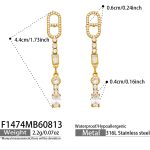 color: F1474-Box Link Zircon Gold Earrings