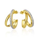 color: Gold Double C Spliced Wire Full Pave Earrings
