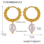 color: F1701-Gold Freshwater Pearl Earrings