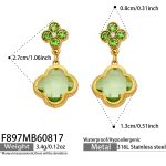 color: F897-Light Green Glass Stone Gold Earrings