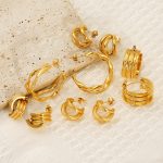 Double-layer C- shaped stainless steel earrings, women’s minimalist, versatile, and high-end stud earrings.