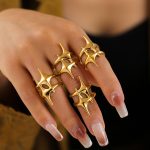 Cross Eight-Pointed Stars Ring Personalized Cold Style Stainless Steel Plated 18K Real Gold for Men and Women Index Finger Ring