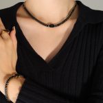 color: P1234-Black Zircon Necklace -40+5cm