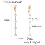 color: F1586-Gold Shell Pearl Tassel Earrings