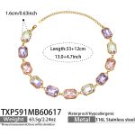 color: TXP591-AB White Cube Glass Stone Gold Necklace -33+12cm
