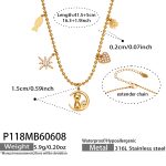 color: P118-5A Zircon Gold Multi-pendant Necklace 41.5+5cm
