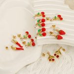 New Summer Colorful Oil Necklace Fruit Cherry Zircon Personality All-Match Advanced Stud Earrings for Women