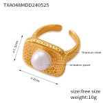 color: TXA048-Gold Imitation Pearl Ring -Size 7