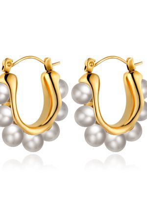 Stainless Steel Pearl Earrings Design Light Luxury 18 Gold Women's
