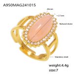 color: A950-Natural Light Rose Quartz Stone Ring / size: US 7 Adjustable