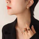 color: F638-Gold Cat's Eye Stone Earrings