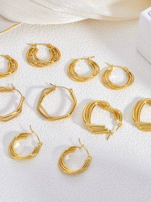Personality line stainless steel earrings, high-end stud earrings, mild luxury retro gold exaggerated earrings.