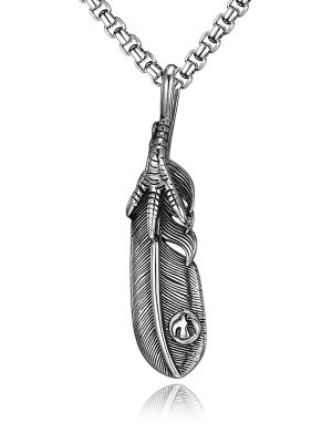 Feather Eagle Hand-Held Stainless Steel Necklace Vintage Pendant Ornaments Clavicle Chain